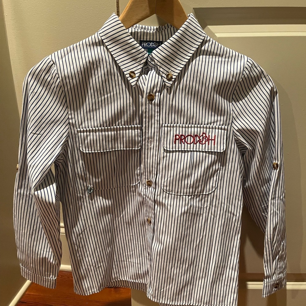 PRODOH Kids Navy and White Striped Button Down Fishing performance Shirt